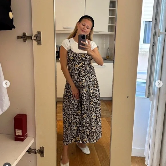 Doen Benoit Cotton Ruched Bust Midi Maxi Dress Noir Columbia Street Floral Black - Picture 5 of 14